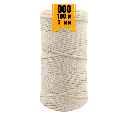 Makrama sznurek pleciony 3 mm  bawełna - nawój 100m  col. 000 - 1 szt