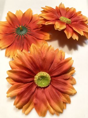 Kwiaty sztuczne -  śr.13 cm - pomarańcz-czerwony - poliester - 1 szt