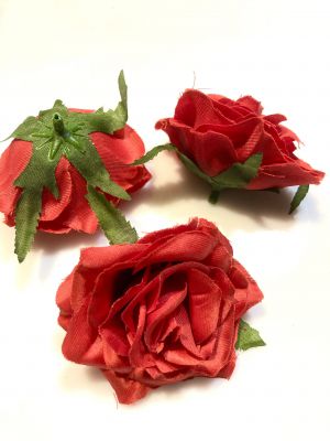 Róże - sztuczne - M - śr.6 cm - wys.3,5 cm  czerwony - poliester - 1 szt