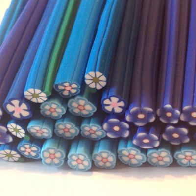 Polymer Clay flower  mix blue  47-50x3-6 mm (do cięcia )- 1 szt