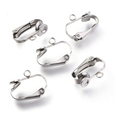 304 Stainless Steel Clip-on Earrings Findings, with Loop 16x12x7,5 mm - 2 pc