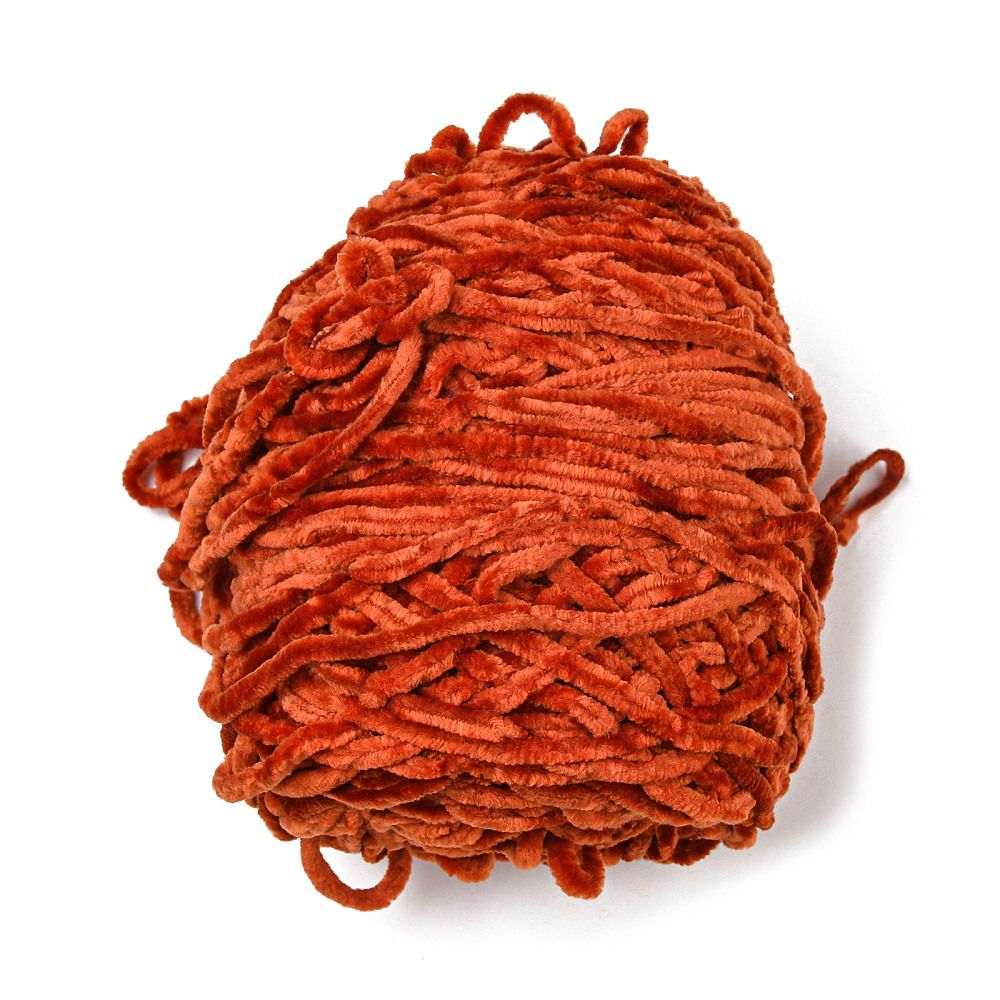 Wool Chenille Yarn, Velvet Cotton Hand Knitting Threads 5 mm , CRIMSON , 95 -100 gram - 1 pc