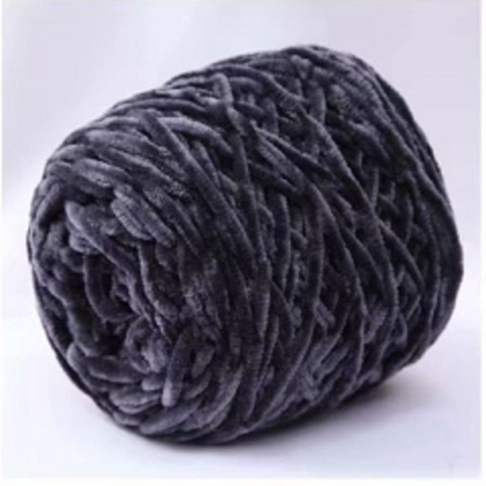 Wool Chenille Yarn, Velvet Cotton Hand Knitting Threads 5 mm ,GREY , 95 -100 gram - 1 pc
