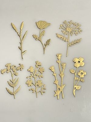 Scrapki - Wycinanki ,rośliny - zestaw 7 szt ,metallic gold - 1 op