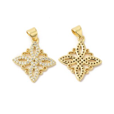 Brass Micro Pave Clear Cubic Zirconia Pendants, Real 16K Gold Plated, 21.5x19x2mm, Hole: 4.5 - 1 pc