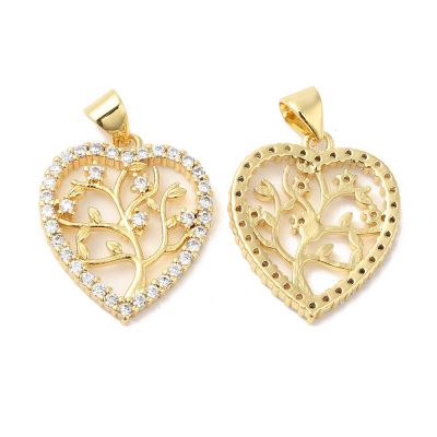 Brass Micro Pave Clear Cubic Zirconia Pendants, 16K Gold Plated, 22x18.5x2.5mm, Hole: 5x4mm - 1 pc